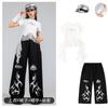 Girls Jazz Dance Outfit Short Sleeve Crop Top With Ruffle Hem Flame Print Pants Stage Performance Street
