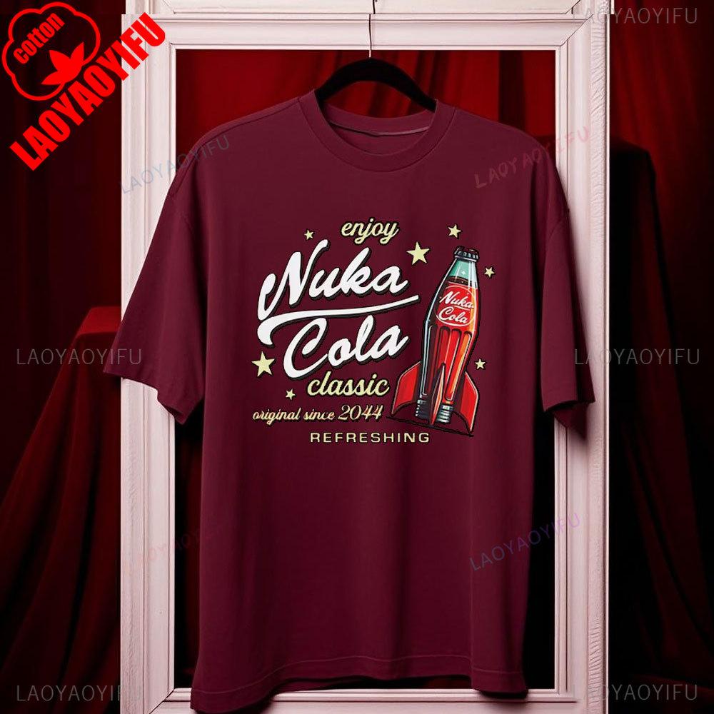 Футболка унисекс из мягкого хлопка Nuka Cola Fallout, смешные футболки, винтажная красная футболка 2044, топы, подарок для фаната, мужская одежда харадзюку