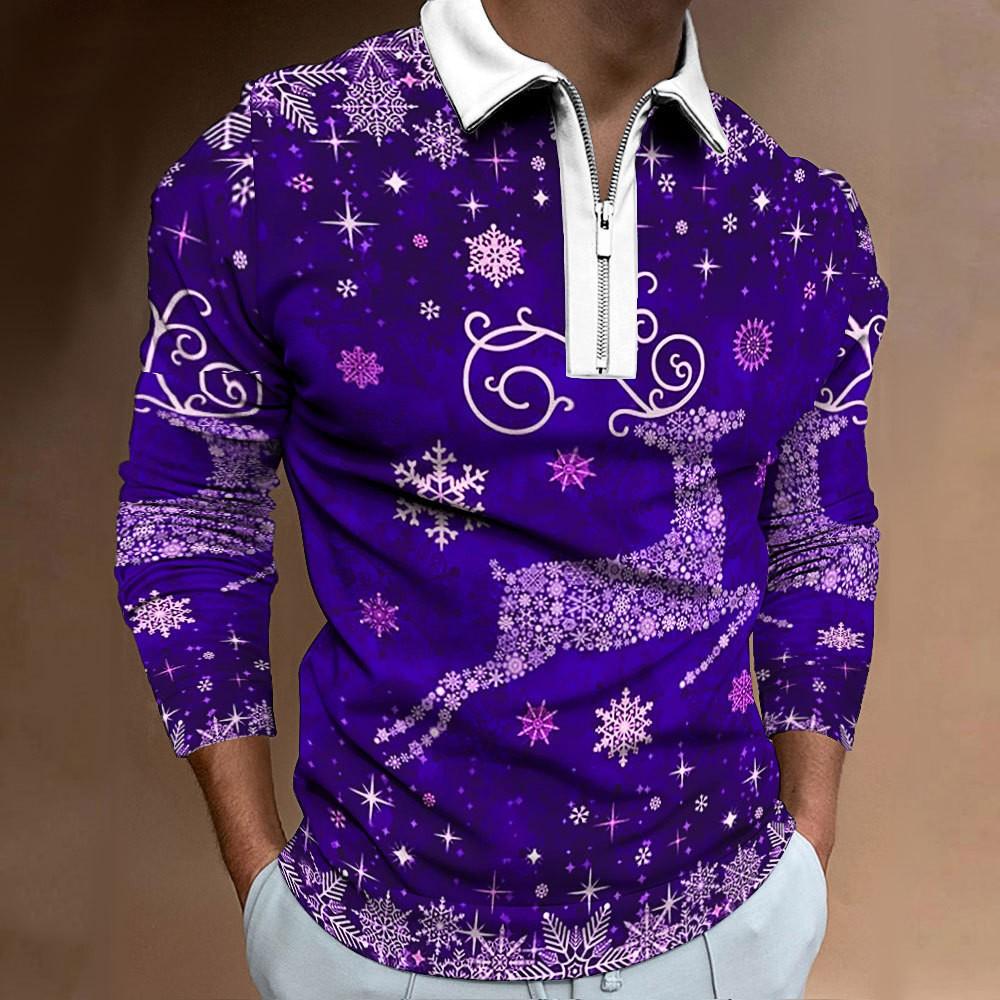 Рождественская футболка поло для мужчин с графическим принтом, повседневная с лацканом, одежда для гольфа, мужская футболка, топы, модная спортивная с длинным рукавом, мужская одежда