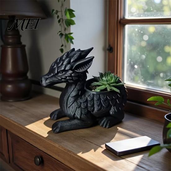 Decorative Plants Pot 3D Printed Dragon Planter Pot, Mini Succulents Herb Flower Retro Indoor Outdoor Container, Home Balcony Desktop Decoration