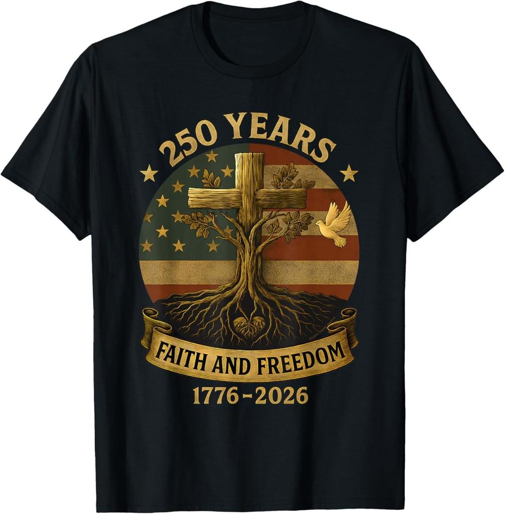 Flag Cross Tree 250 Years Faith and Freedom 1776-2026 T-Shirt unisex T-Shirt