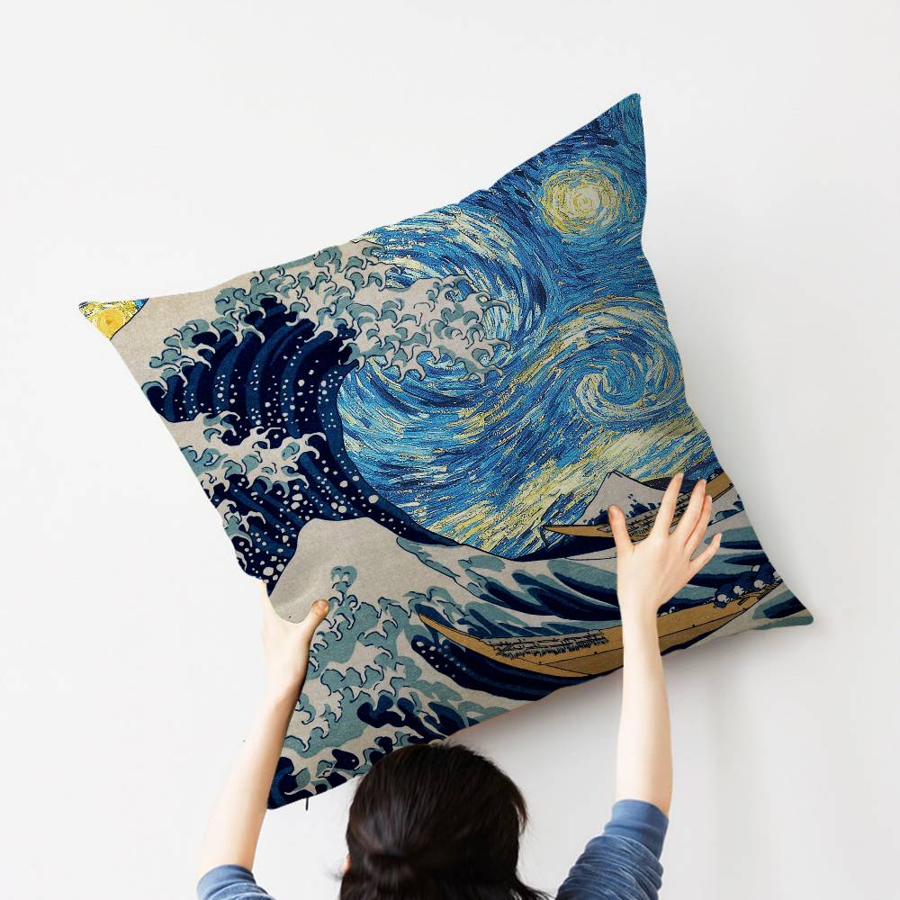 Japanese Wave Art Pillow Cover Design Cushion Cover Decor Holiday Decorati