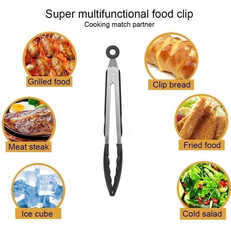 Silicone Nylon Stainless Steel Kitchen Tongs Barbecue Salad Food Clip Fruit Tongs Cooking Food Serving Tongs Kitchen Tools