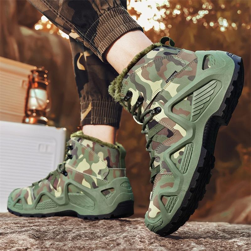 Men's Plus Size Camouflage Fashionable Velvet Warm Outdoor High Top Hiking Shoes Hiking Shoes Outdoor Casual Shoes