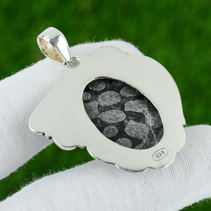 Натуральный Черный Ископаемый Коралл Камень Подвеска 925 Пробы Серебро Для Девочек