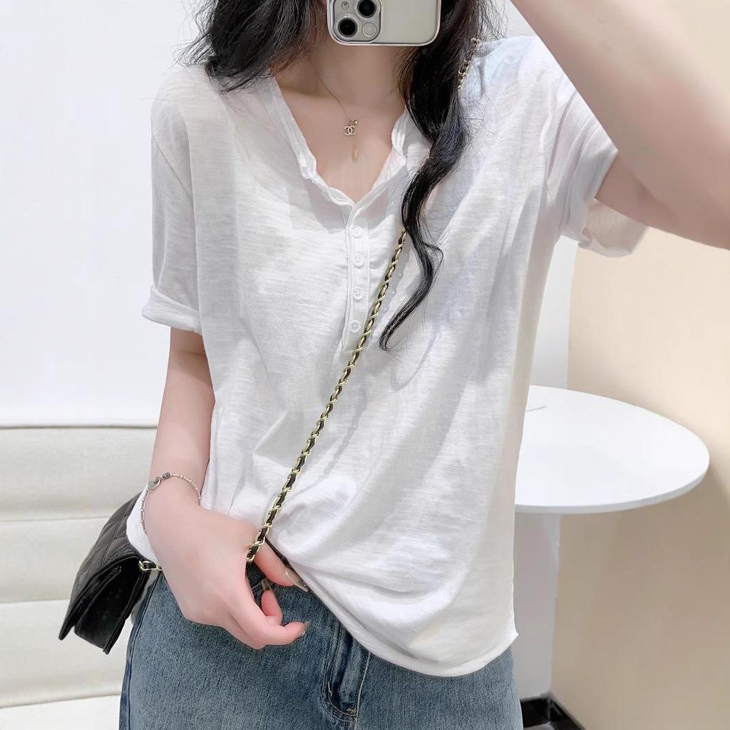 White Bamboo Cotton Women's Summer Short-Sleeve Casual T-Shirt