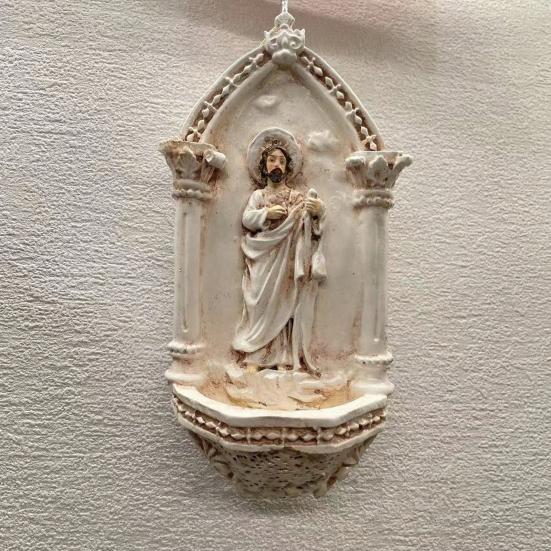 Иисус Святая Вода Чаша Домашний Офис Вход Скульптура Иисуса Настенное Крепление Католическая Смоляная Декорация Религиозное Украшение Рождественский Подарок