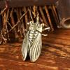 Imitation Brass Cicada Casting Statue Mini Animal Metal Figurine Key Chain Home