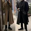 Men Woolen Coat Korean Style Woolen Coat Men's Long Woolen Coat with Lapel Pockets Solid Color Windbreaker Outwear for Winter