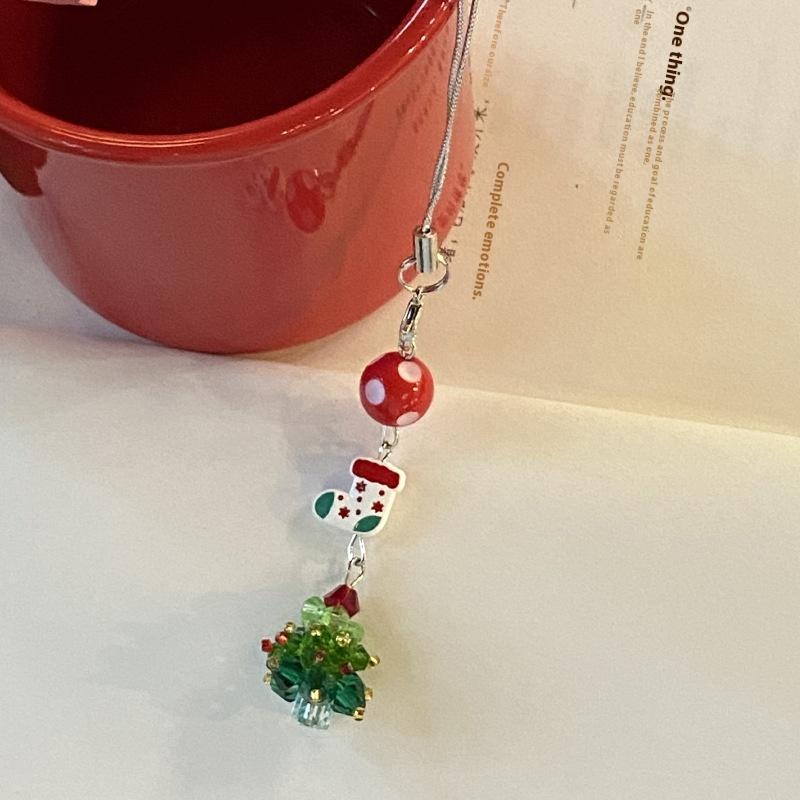 Cute Christmas Tree Snowman Crystal Bead Mobile Phone Pendant Exquisite Bag Hanging Decoration Sweet Versatile Keychain Gifts