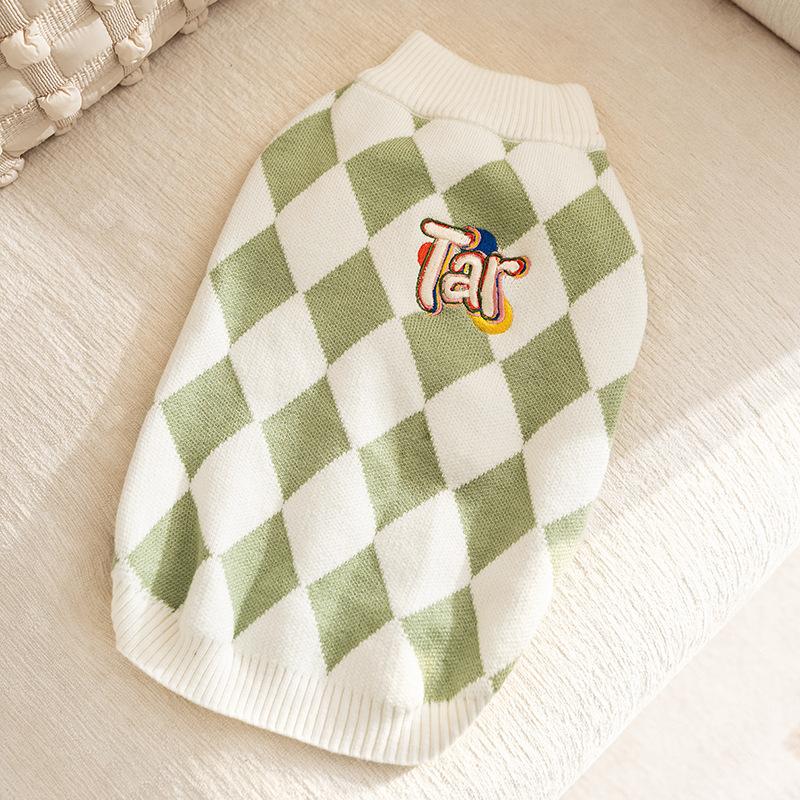 Осенне-зимний свитер в клетку для собак Корги Средний и маленький Теплый вязаный свитер Такса Одежда для питомцев