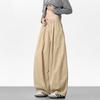 Men Spring Autumn Vintage Cotton Cargo Pants Casual Drawstring Waist Wide leg Pants Street Cityboy Trousers