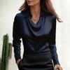 Women Shirt Lapel Swing Collar Long Sleeve Casual Loose Fit Shirt Solid Color Versatile Smooth Satin Shirt Daily Wear