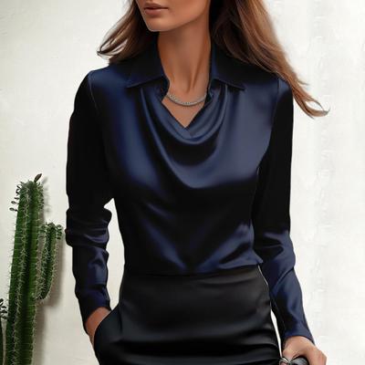 Женская рубашка с лацканами, воротником-качели, длинным рукавом, повседневная, свободного кроя, однотонная, универсальная, из гладкого атласа, для повседневной носки