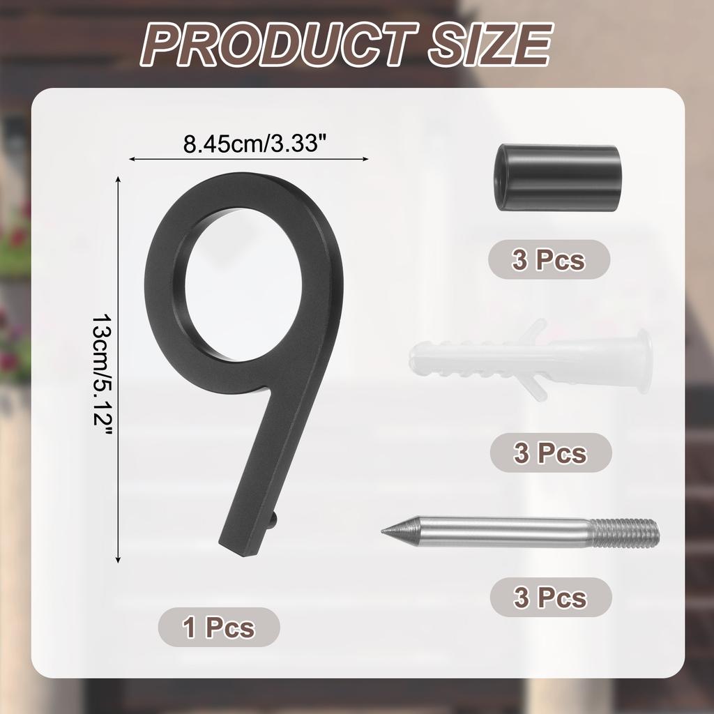 0-9 Floating House Numbers Solid Aluminum Modern Address Number for Outside with Nails Kit for Home Street Office Sign Black 5"