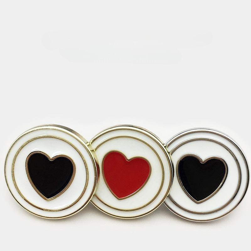 High-end Round Red Heart-shaped Metal Button Women's Coat Buttons Windbreaker Sweater Coat Buttons Shirt Decorative Buttons