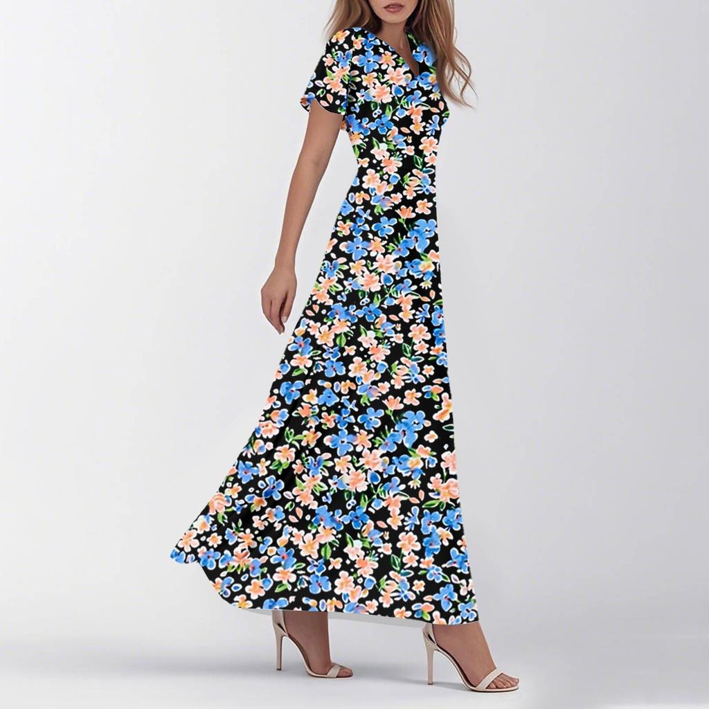 Женское летнее повседневное модное ретро-платье с цветочным принтом и коротким рукавом