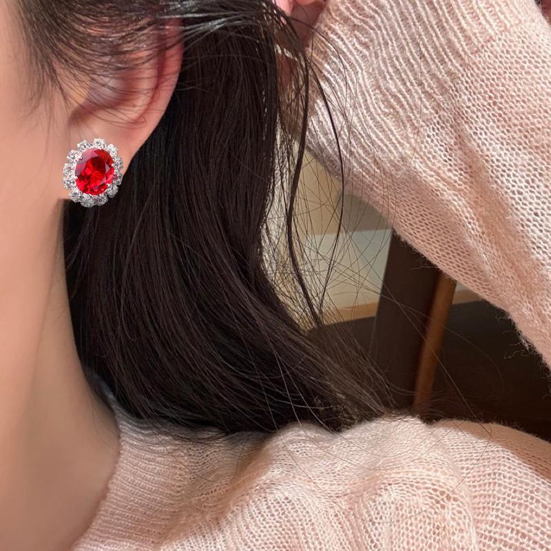 1Pair Jewelry Shiny Alloy/Plastic Charm Oval Colorful Zircon Crystal Stud Earrings Women