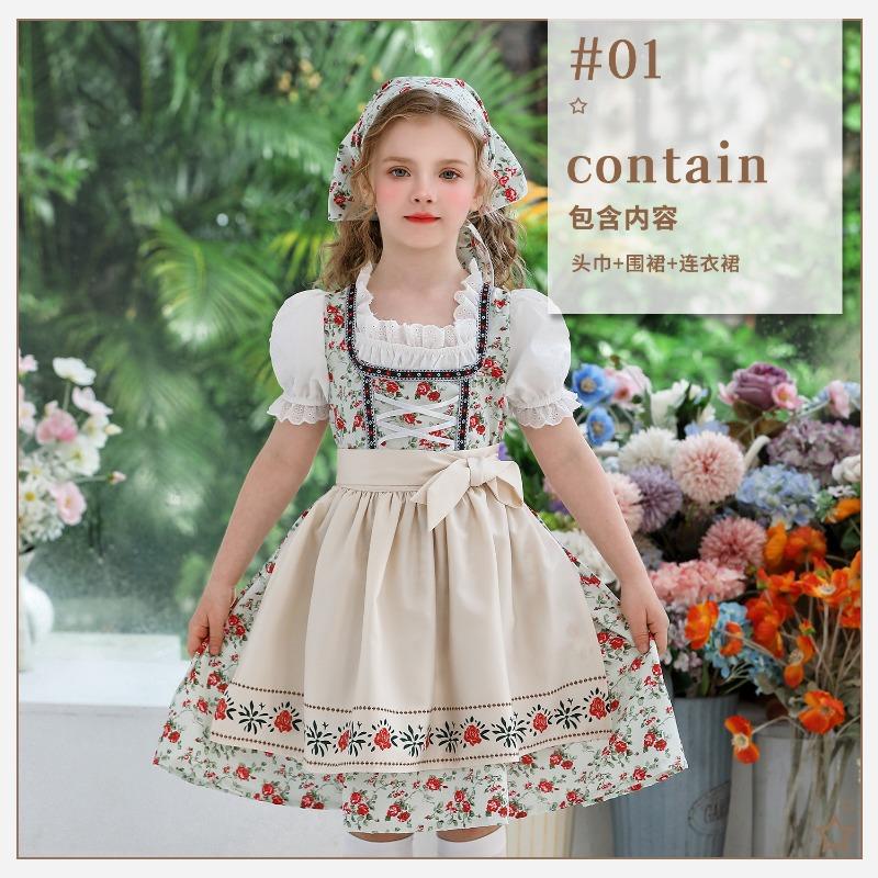 Костюм девочки из прерий Костюм горничной для Октоберфеста Костюм Лолиты для девочек Фермерское пасторальное платье