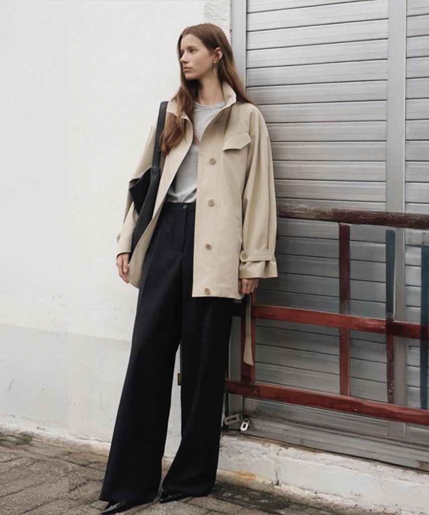 Q'SRB Nocturne High-Neck Cotton Half Trench Jacket