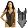 Women's One Piece Monokini Swimsuits See Through Mesh Romper Romper Front Zip Bodysuit