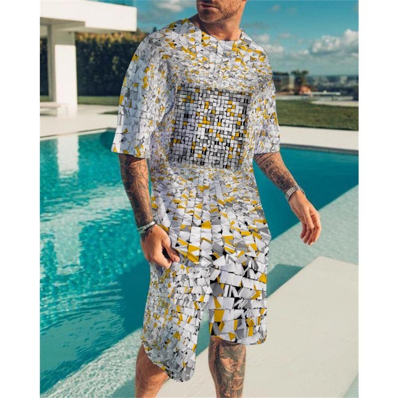 Летний цветной вихрь 3D принт футболки шорты комплекты мужские спортивные костюмы свободный короткий рукав футболка брюки комплект мужские костюмы одежда