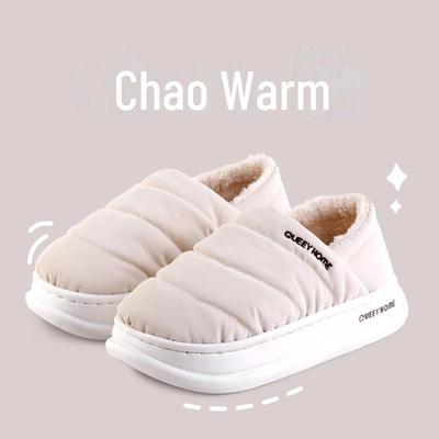 Женские хлопковые тапочки на каблуке — водонепроницаемые, нескользящие, с бархатной подкладкой для осени/зимы 2024 г. — подходят для ношения в помещении и на улице