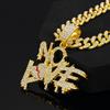 Men Women Hip Hop No Love Heart Letter Pendant Necklace with 13mm Cuban Chain Iced Out Bling Hiphop Necklaces Charm Jewelry Gift