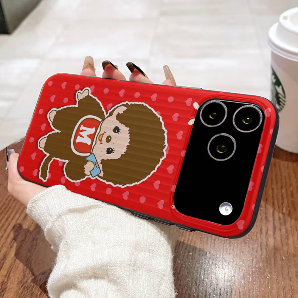 Cute M-monchhichis-s For IPhone 17 16 15 11 12 13 14 Pro Max Plus Pro Corrugated Translucent Back Phone Cover