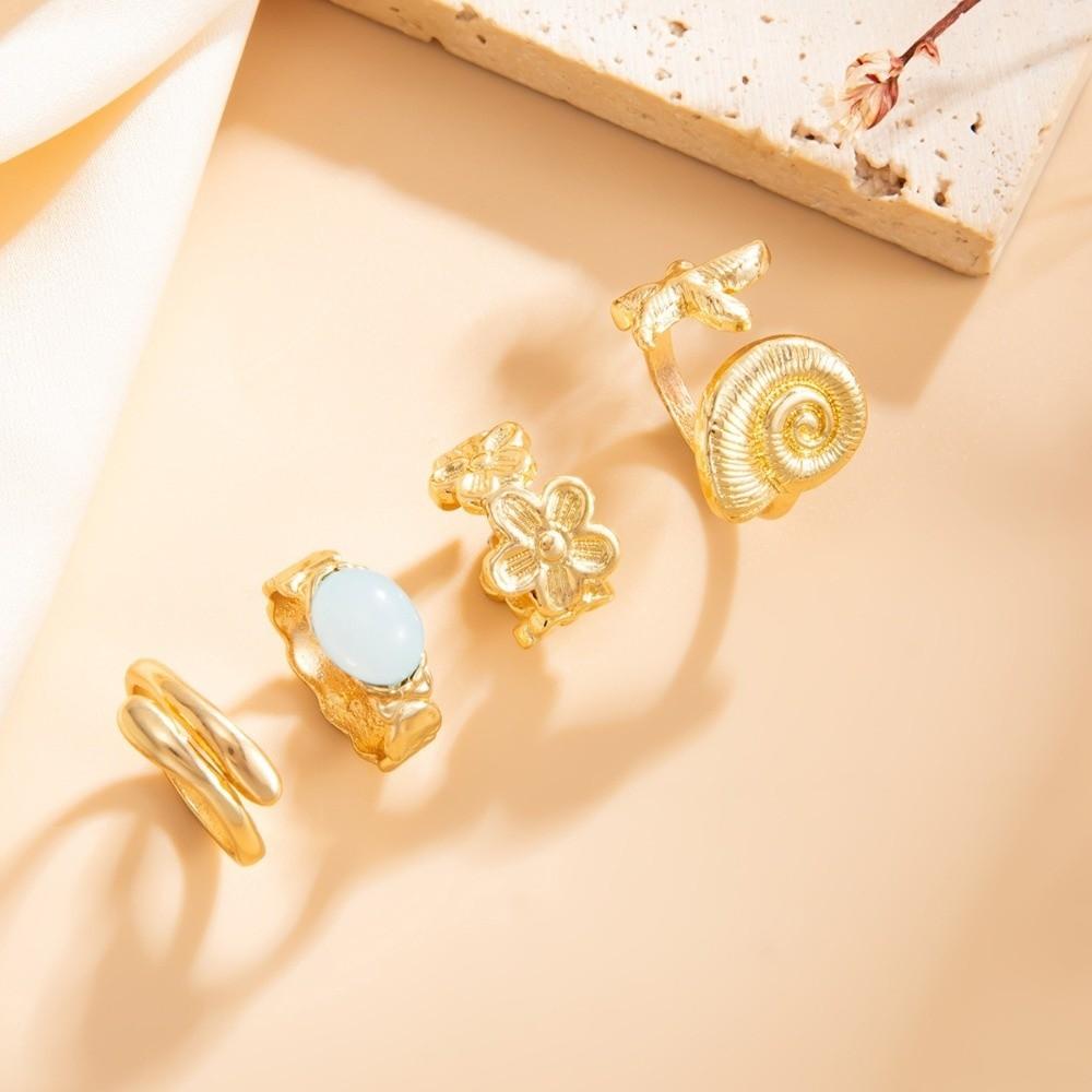 4Pcs/set Ocean Style Starfish Ring Multi Shape Flower Toe Band Toe Ring Set Summer Outfit