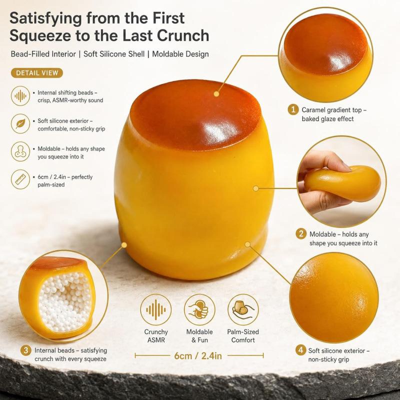 Crispy Caramel Pudding Squeeze Toy Soft Squishy Stress Relief Ball Moldable Cute Dessert Toy for Adults Kids