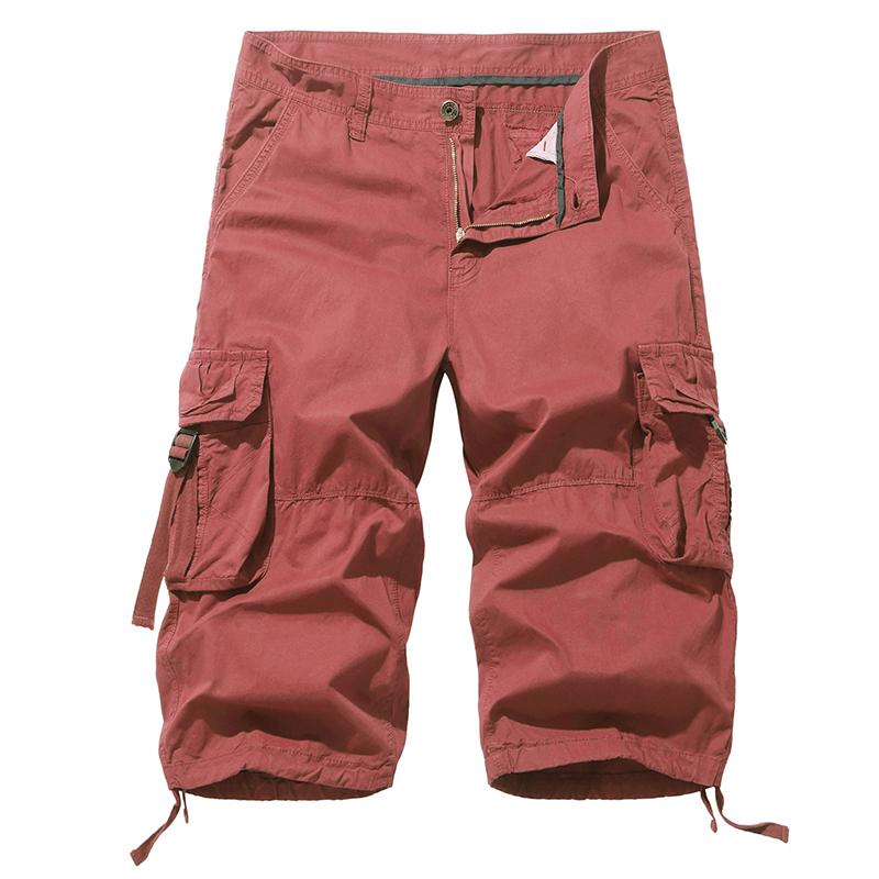 Мужские шорты-карго 3/4, летние повседневные хлопковые армейские брюки с несколькими карманами