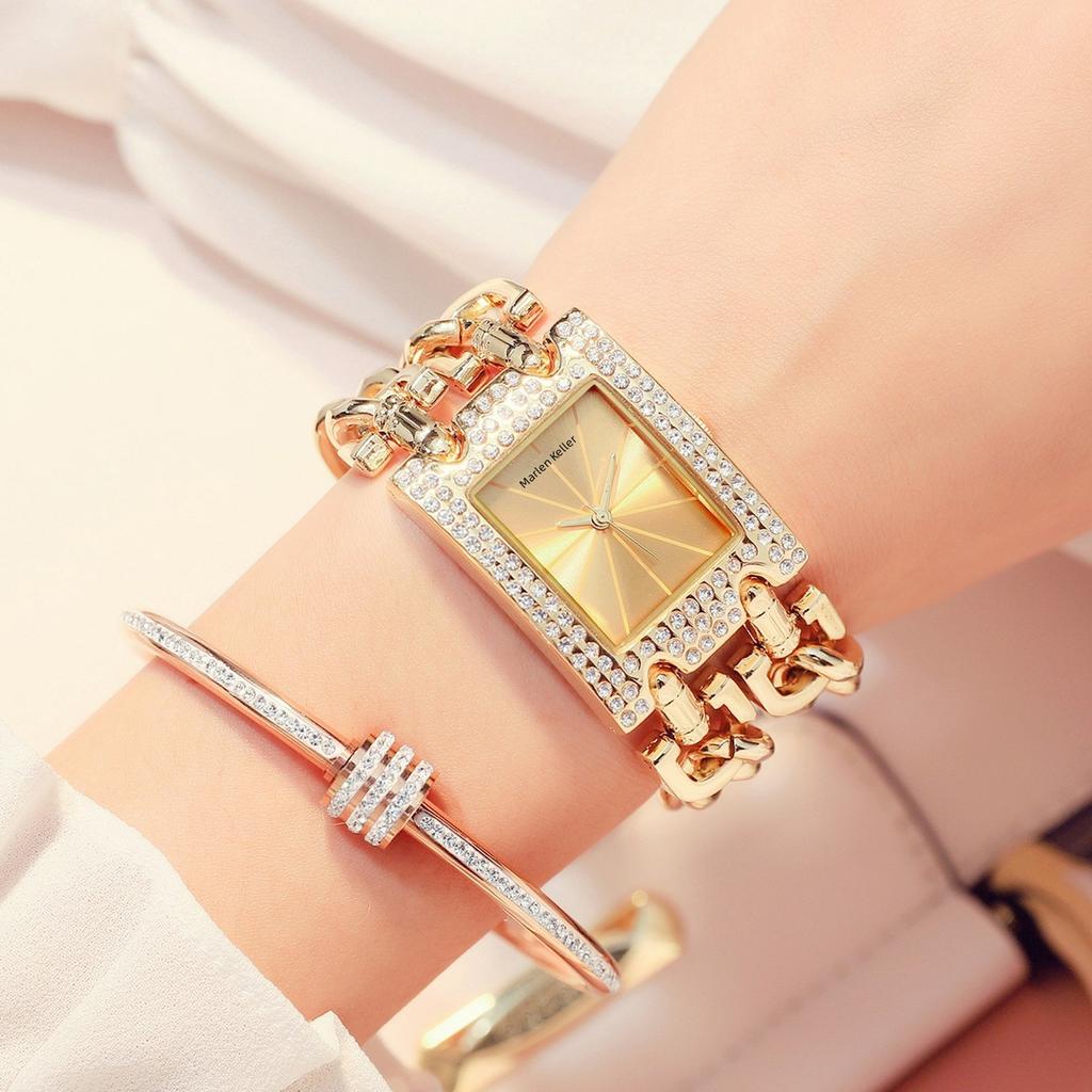 New Top Brand Luxury Women's Square Diamond Watches Alloy Clock Lady's Gold Strap Watch Fashion Quartz Wristwatch