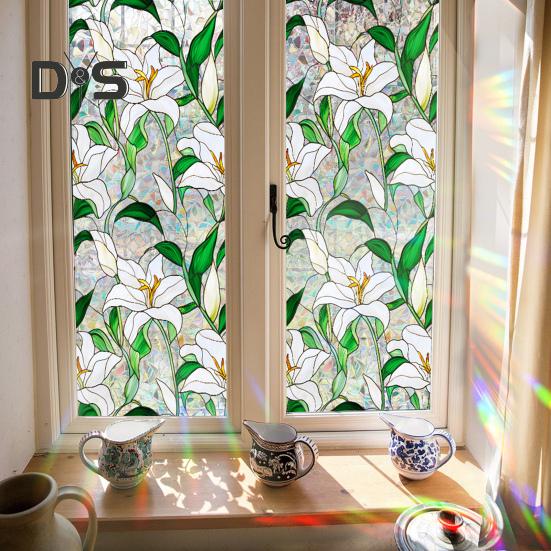 Пленка для окон с цветочным узором, устойчивая к ультрафиолетовому излучению, съемная радужные наклейки, антистатичные наклейки для гостиной, спальни, декора