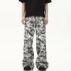 2024 Men's Retro Distressed Gray & White Camouflage Flared Drawstring Pants