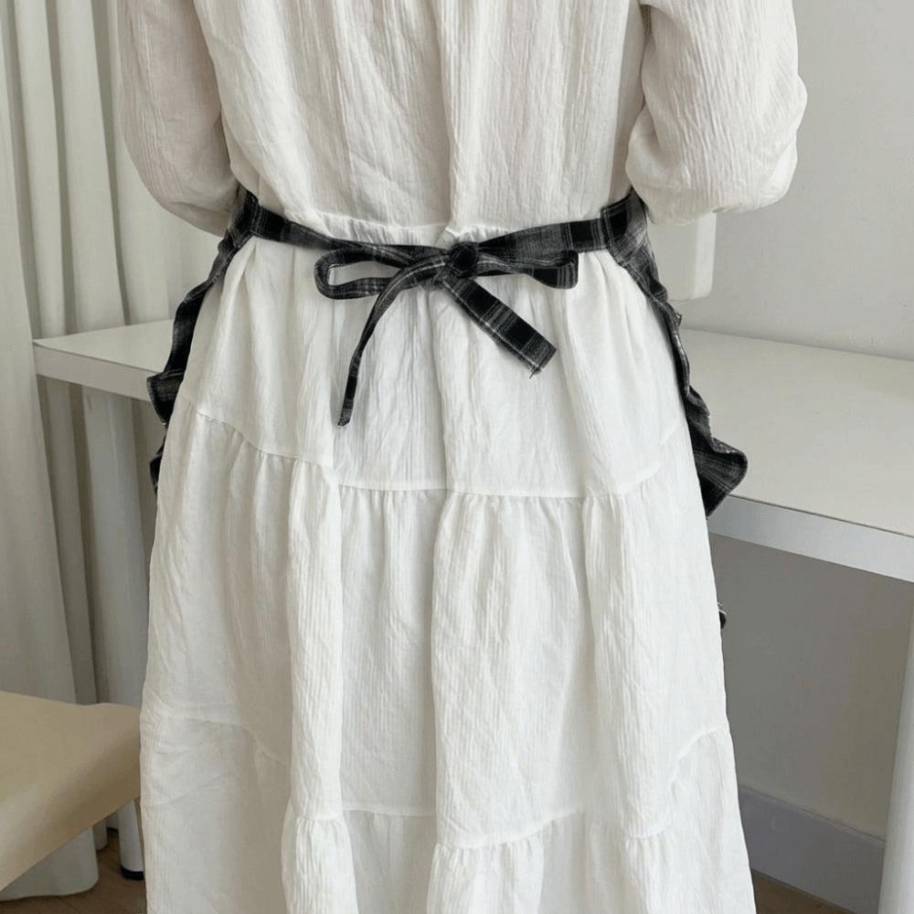 Fashion Floral Plaid Half Apron with Pocket Kitchen Cafe Baking Apron Restaurant Work Chef Waiter