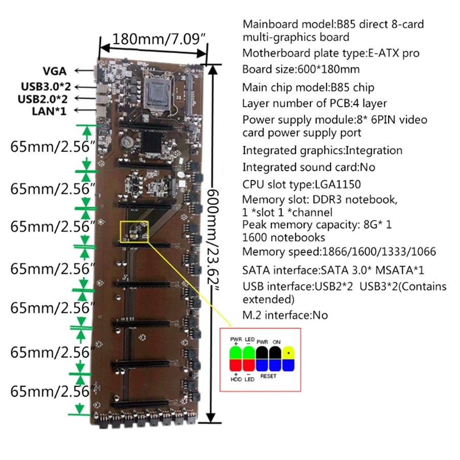 1xПрочная материнская плата для майнинга B85- 8PCI-E для настольных ПК B85 Материнская плата для майнинга
