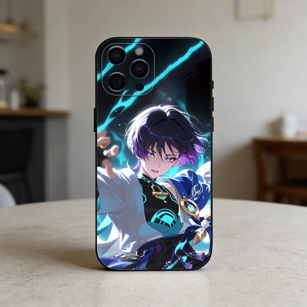 Чехол для телефона S-Scaramouche Genshin Impact Силиконовый черный Мягкий Для IPhone 17,16,15,14,13,12,11,SE,Plus Pro Max