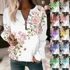Women Sweatshirt Pullover Basic Quarter Zipper Long Sleeve Print Flowers Hoodie Casual Top