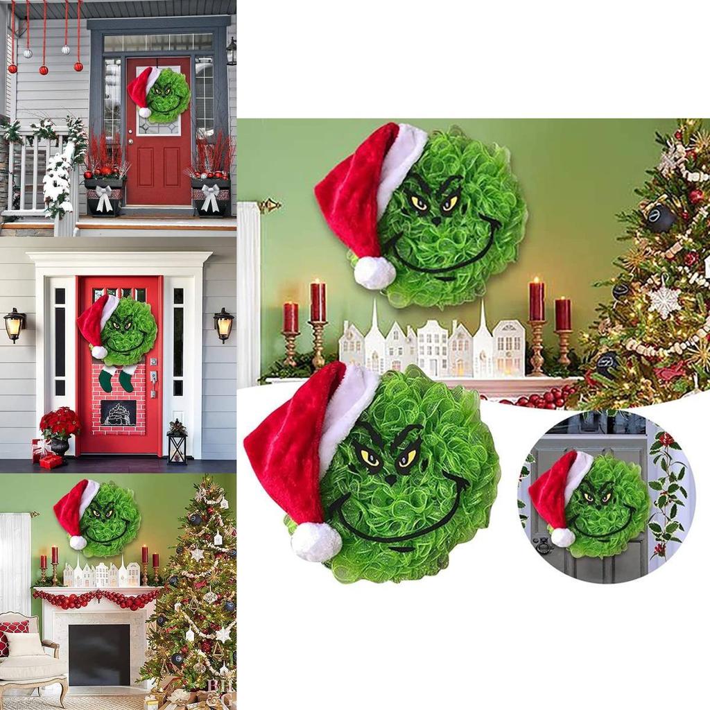 New Grinch Green Monster Plush Christmas Wreath Adorned Festive Holiday Decoration