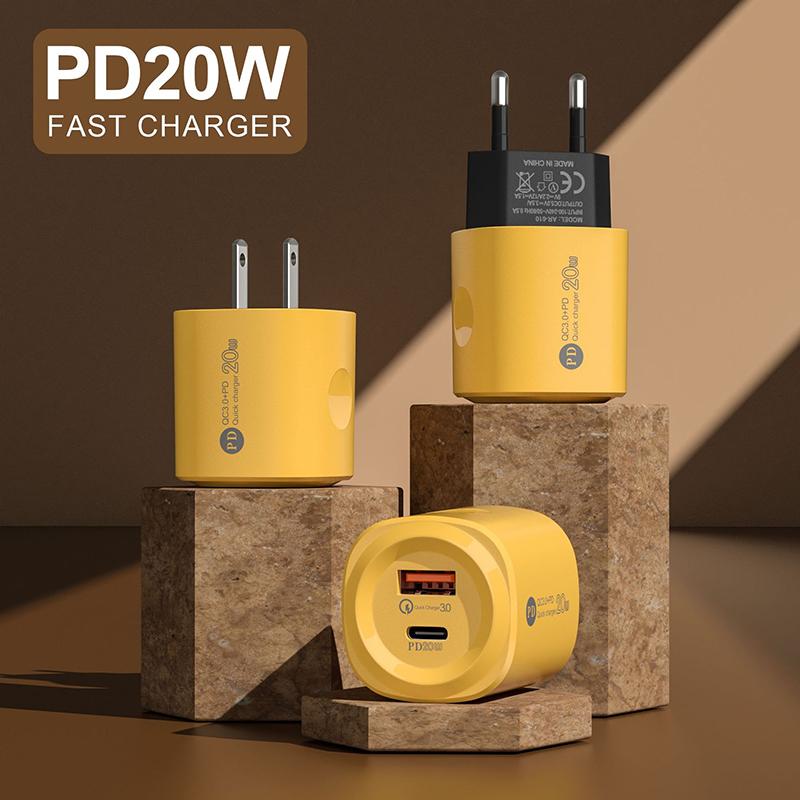 Pd 20 Вт USB и Type-C Двойные порты Быстрое зарядное устройство Quick 3.0 Адаптер Зарядное устройство для iPhone 14 13 12 Xiaomi Samsung EU и US Настенная зарядка
