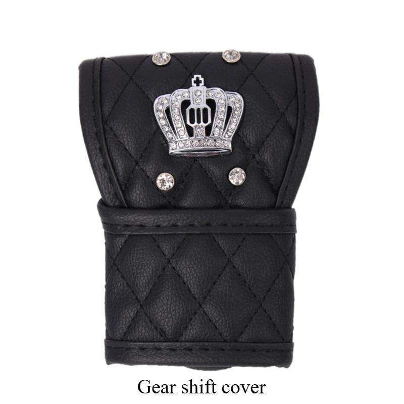 Rhinestone PU Leather Car Interior Decoration Cover Steering Covers Handbrake Gear Shift Lever & Shoulder Protection Cover