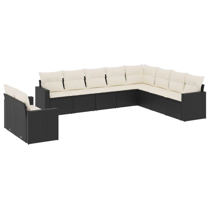 Maison Exclusive - Salon de jardin 10 pcs avec coussins noir résine tressée