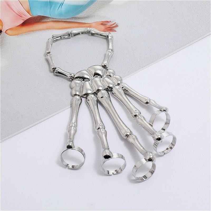 New Jewelry Fashion Personality Punk Skull Hand Bone Wild Five-Finger Ring Bracelet Adjustable One Chain