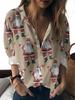 Gingerbread Man Printed Women's Shirt Christmas Elements New Loose Casual Short Sleeve Lapel Top