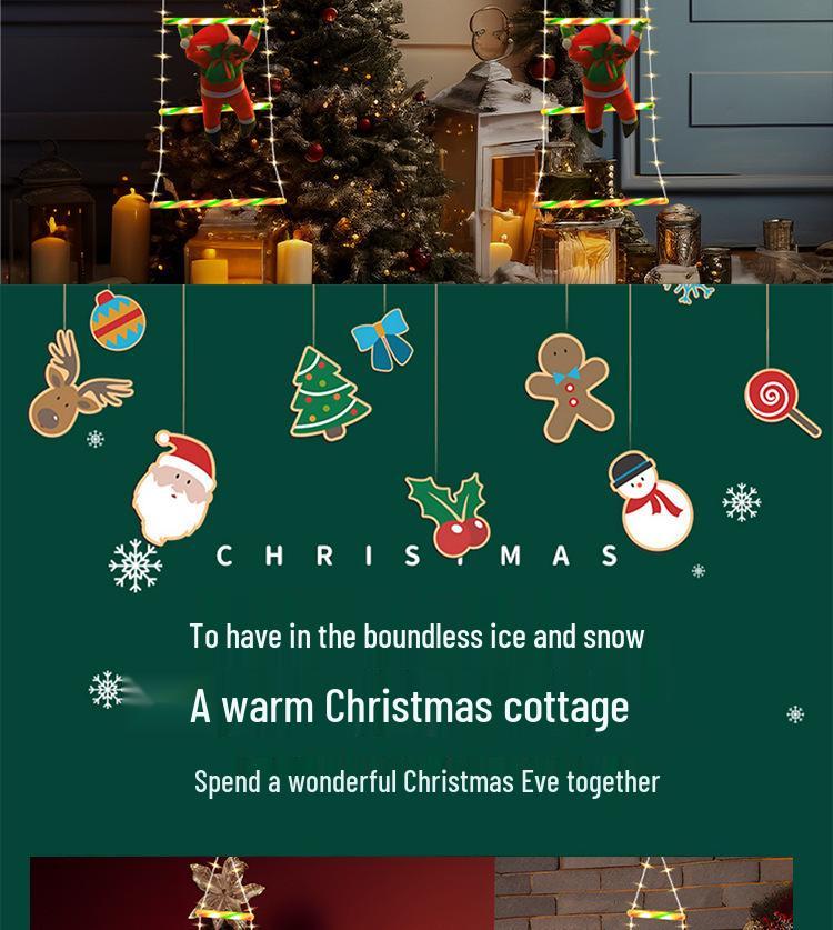 Светодиодный Санта Клаус, поднимающийся по лестнице, с парашютными огнями – Рождественская гирлянда, украшение для карниза