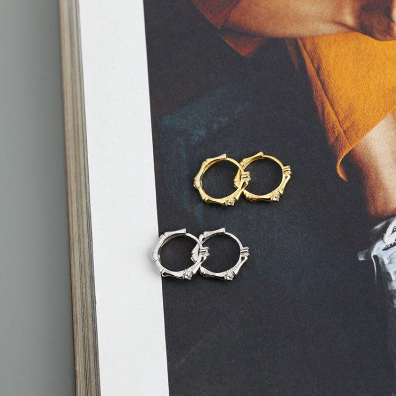 Серьги-кольца из стерлингового серебра 925 пробы в форме бамбука, креативные серьги-французские круги с цирконом, Pendientes Mujer