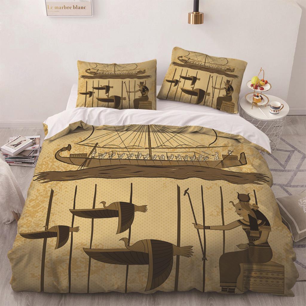 Африка Египет Король Королева Пододеяльник Египетский Фараон Постельное Белье Набор Для Подростков Взрослых Древние Фрески 2/3шт Полиэстер Пододеяльник