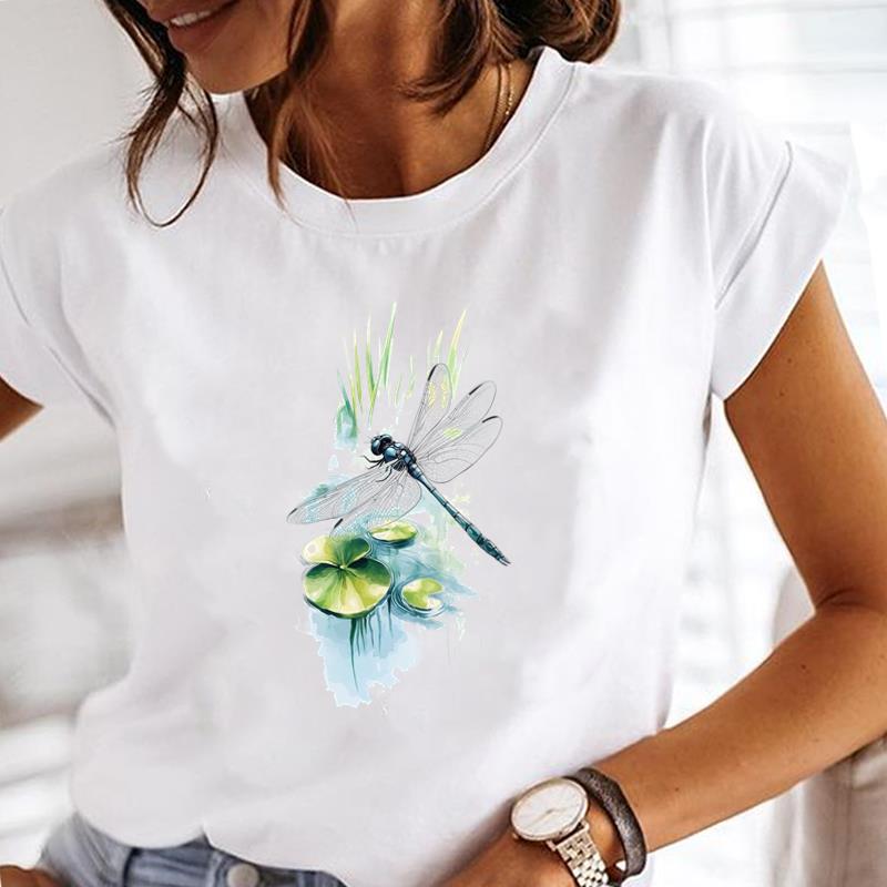 (Asian Size) sweet butterfly Lady o-neck T Shirt Clothing Short Sleeve T-shirts Printed Female Top Casual Fashion Women Graphic Tee