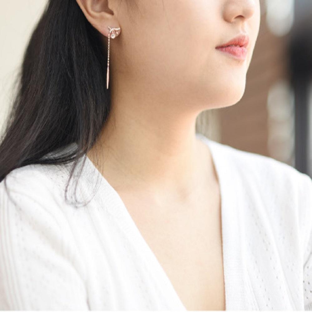 Long Silver Needle Daily Rose Gold Drop Earrings - 92.5 Silver Needle